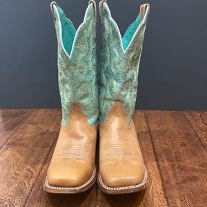 Ariat Women’s Turquoise & Tan Leather Western Boots US 9B Preloved GC
